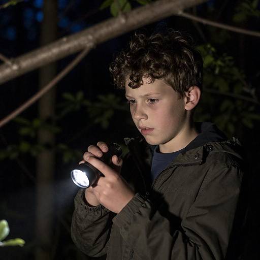 Young Boy in a Dimly Lit Forest