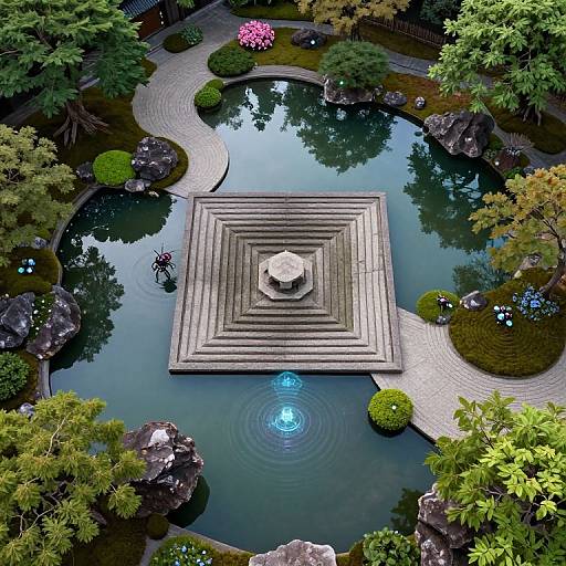 Surreal Zen Garden with Futuristic Details
