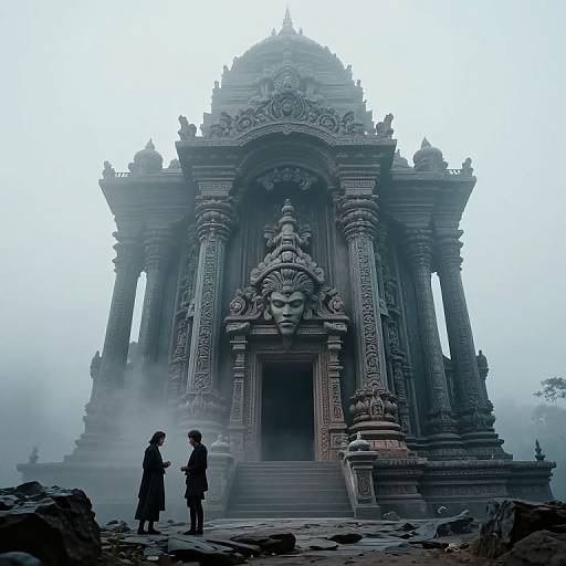 Misty Tim Burton Style Temple Scene