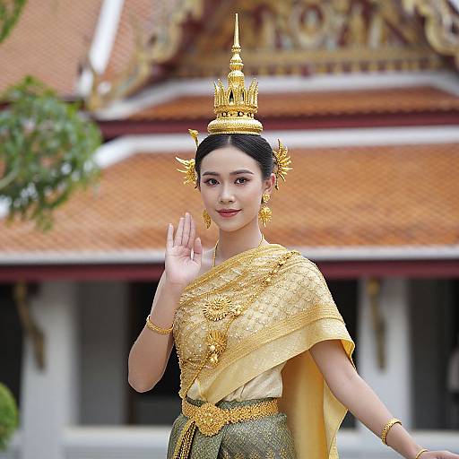 Traditional Thai Woman in Golden Headdress