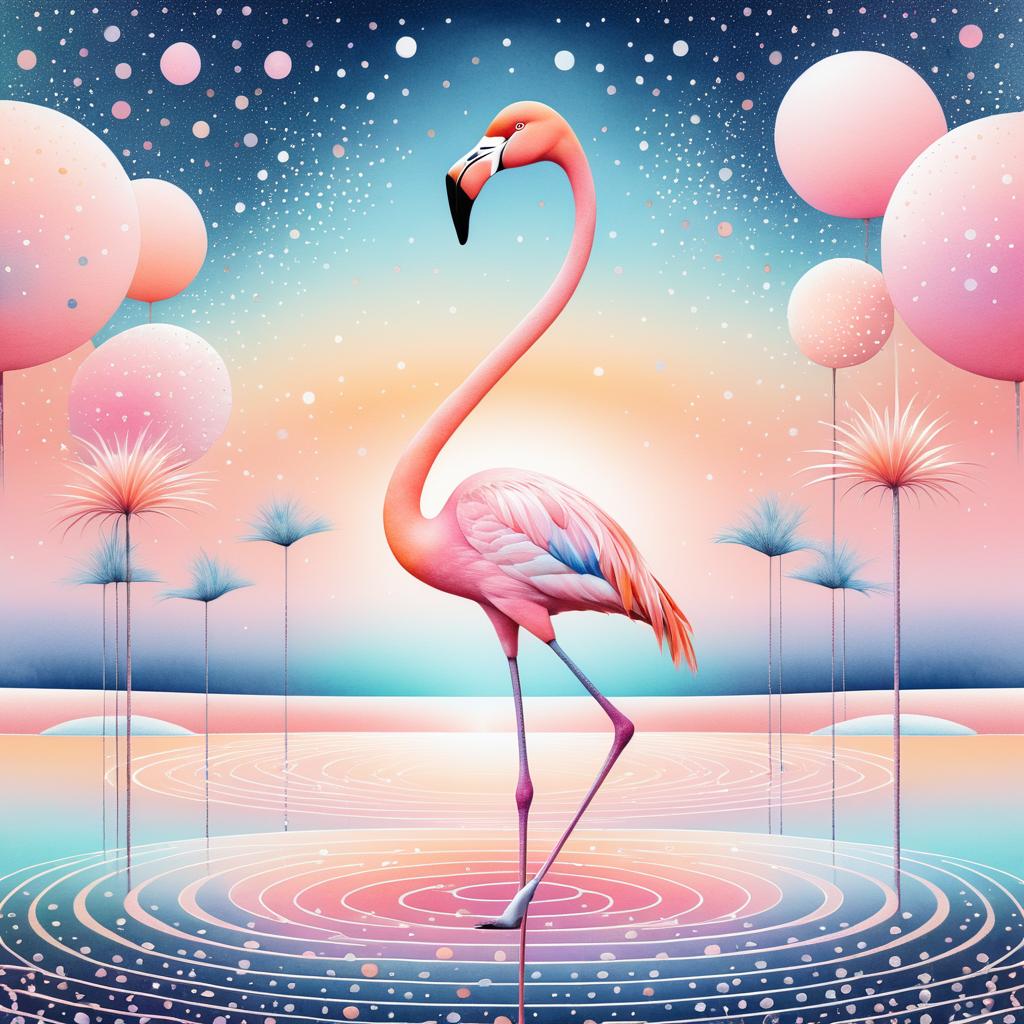 Whimsical Pastel Flamingo Illustration