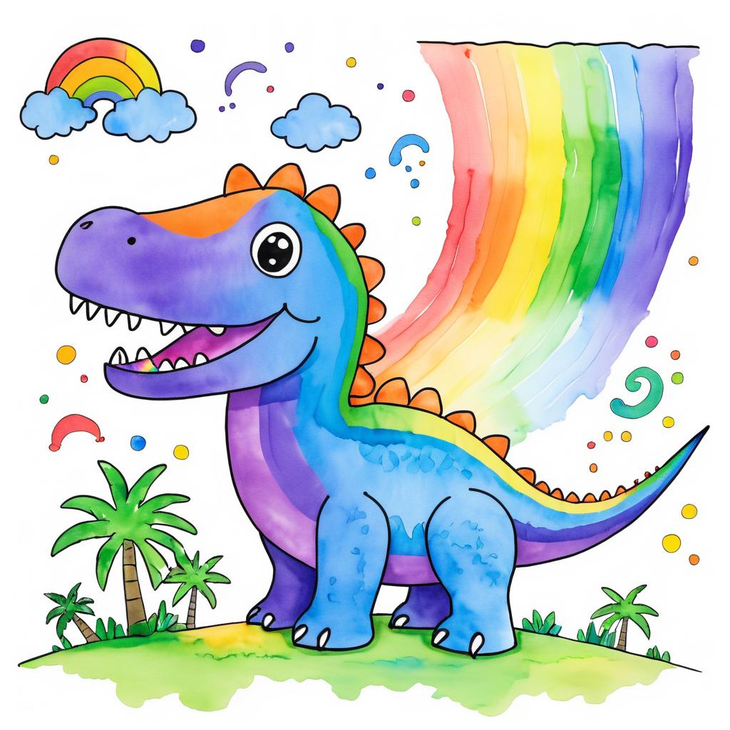 Child's Imaginative Dinosaur and Rainbow