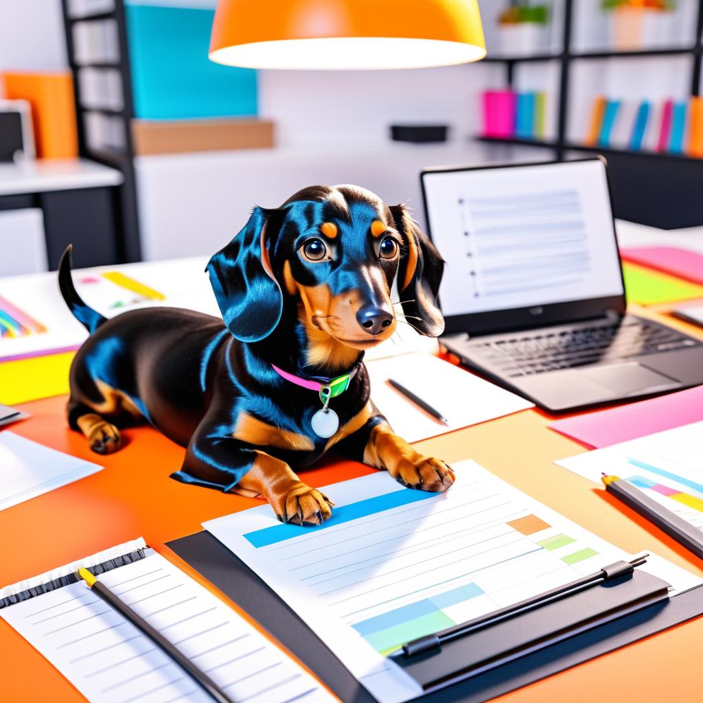 Dachshund Dog Working Cheerfully in Office