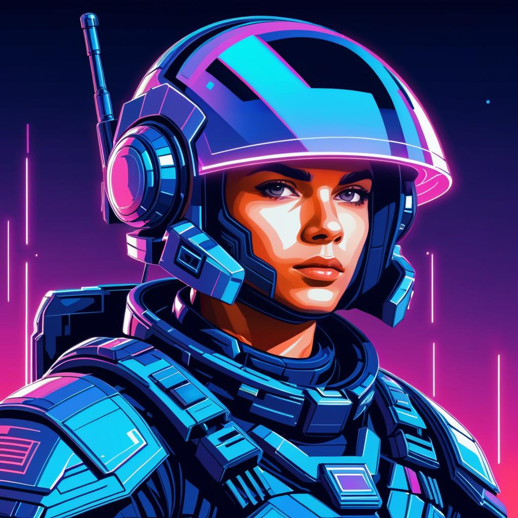 Futuristic Soldier in Pixel Art Style