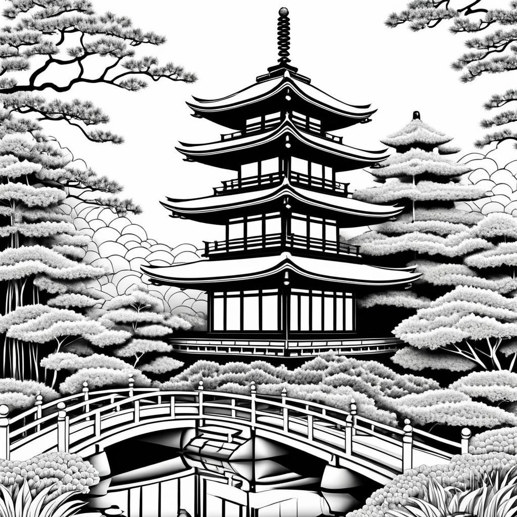 Intricate Japanese Pagoda Coloring Page