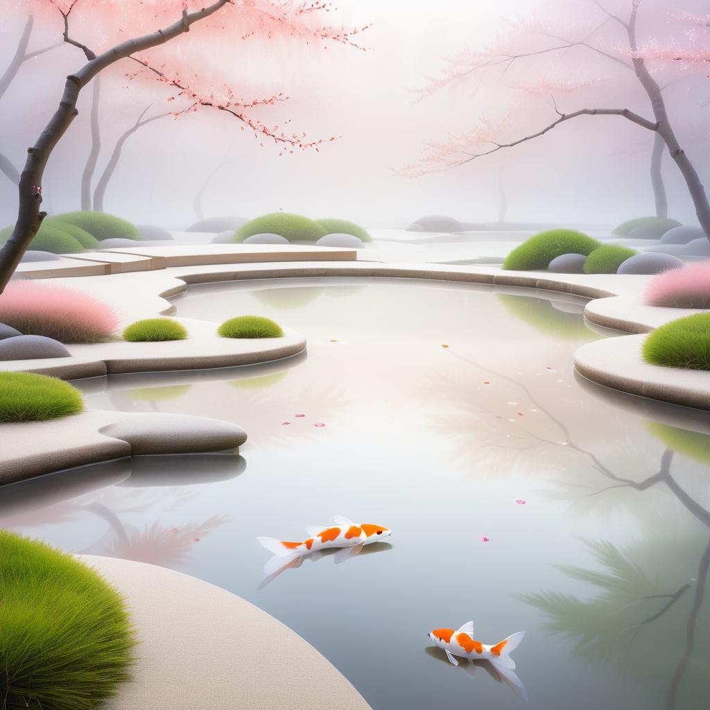 Serene Zen Garden in Morning Mist