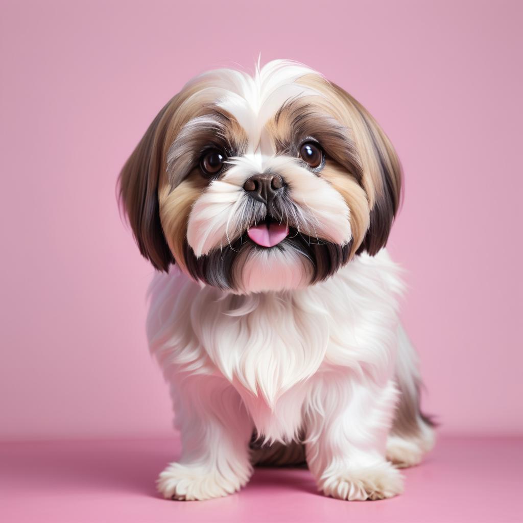 Realistic Shih Tzu Portrait on Pink