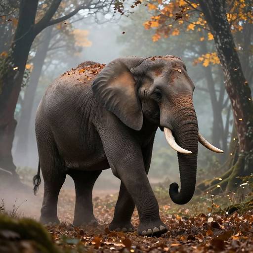 Majestic Elephant in Ethereal Autumn Forest
