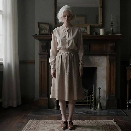 Pale Woman Standing in Vintage Room