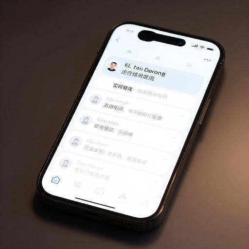 Photograph of a black smartphone with a bright white screen displaying a contact list in Korean, showing 