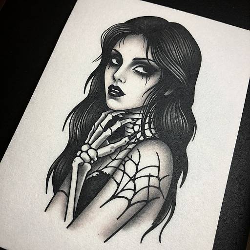 Gothic Woman with Skeletal Hand Tattoo