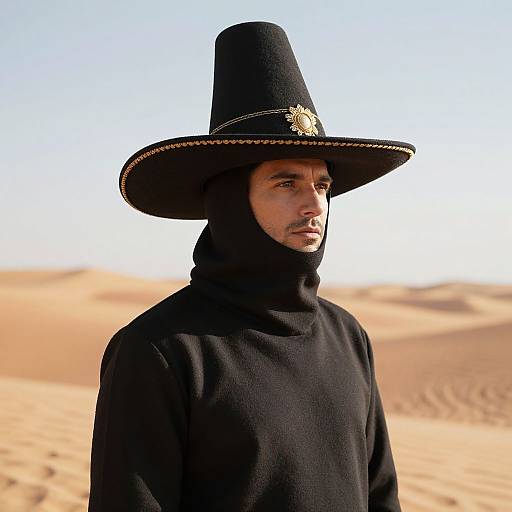 Man Wearing Sombrero in Desert