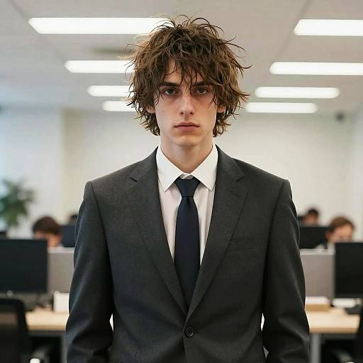 Messy Fringe Man in Formal Suit