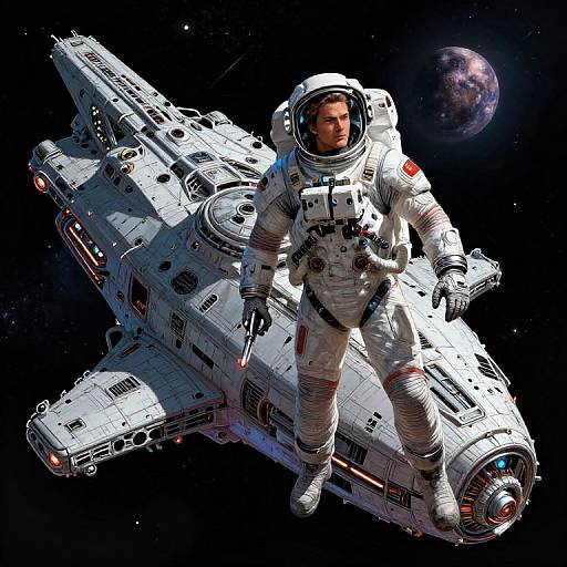 Handsome Astronaut on Ancient Spaceship