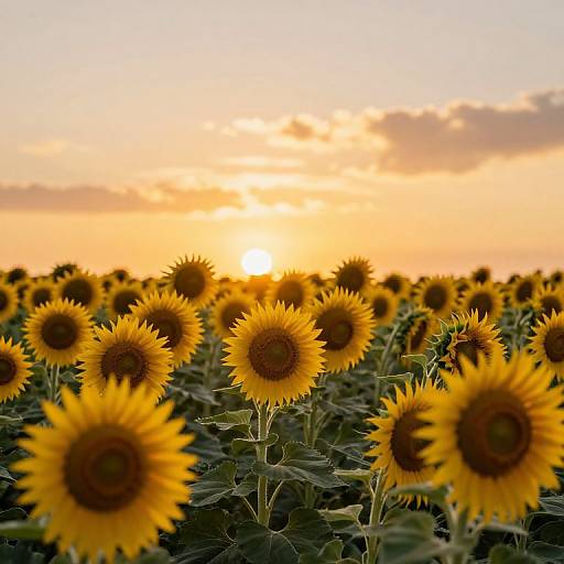 Sunflower Field at Golden Sunset
