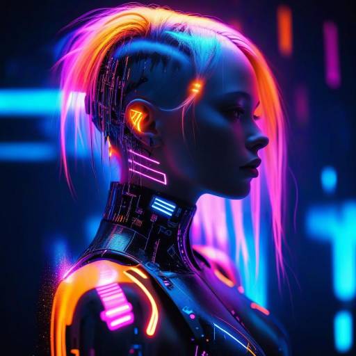 Futuristic Cyberpunk Woman in Neon Glow