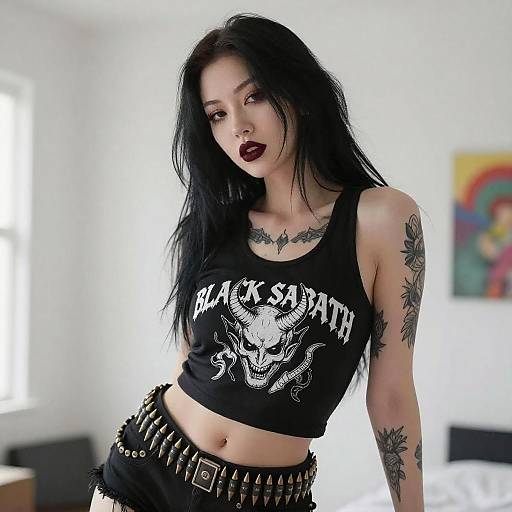 Edgy Pale Woman in Black Sabbath Tee