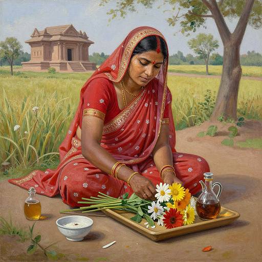 Indian Woman Selling Flowers in Badami