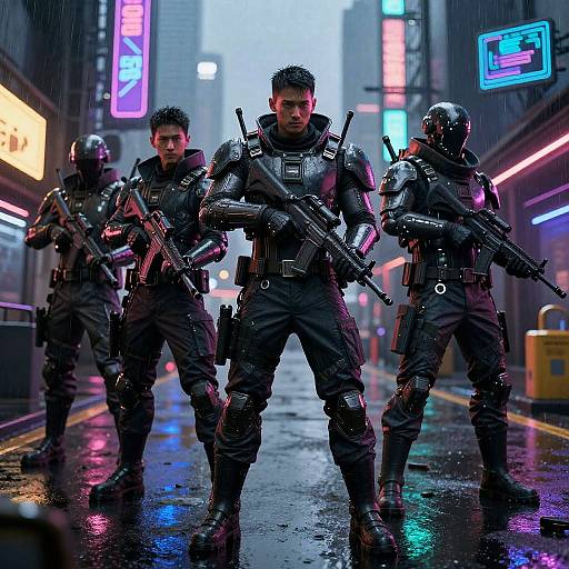 Cyberpunk Mercenaries in Neon Rain