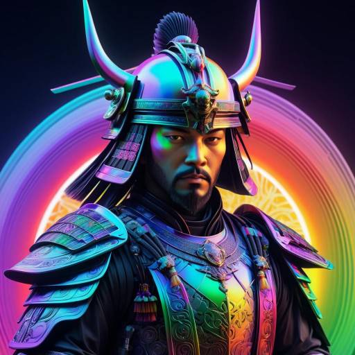 Futuristic Samurai with Rainbow Lighting