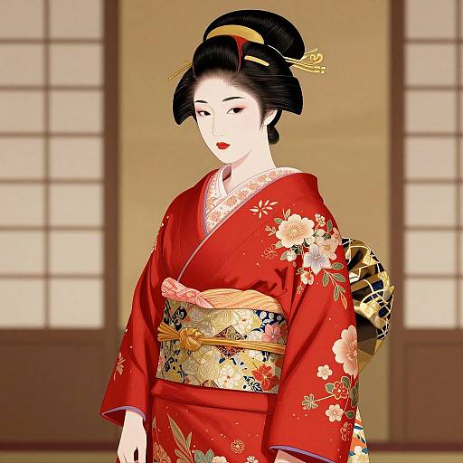 Elegant Geisha in Vibrant Kimono