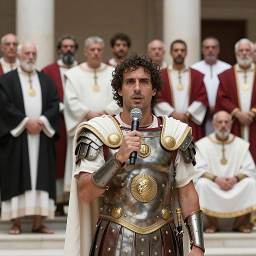 Orator in Roman Armor amidst Gathering