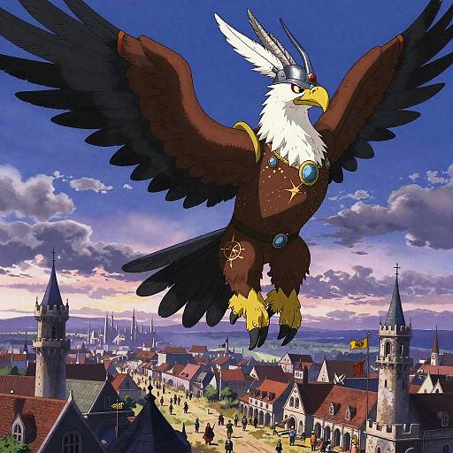 Celestial Gryphon Rider Soaring at Twilight