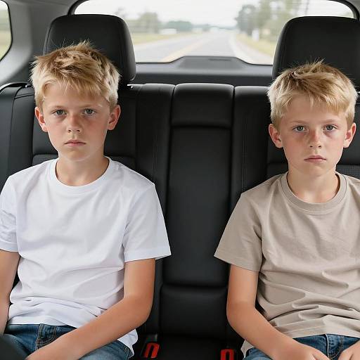 Young Boys in Backseat Photo