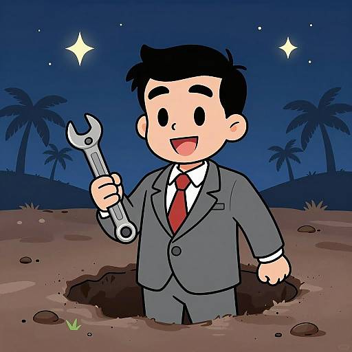 Cartoon Man Emerging From a Hole