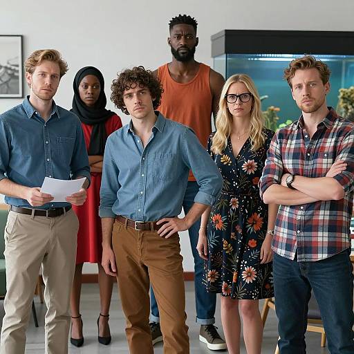 Group of Diverse Adults with Serious Expressions Indoors