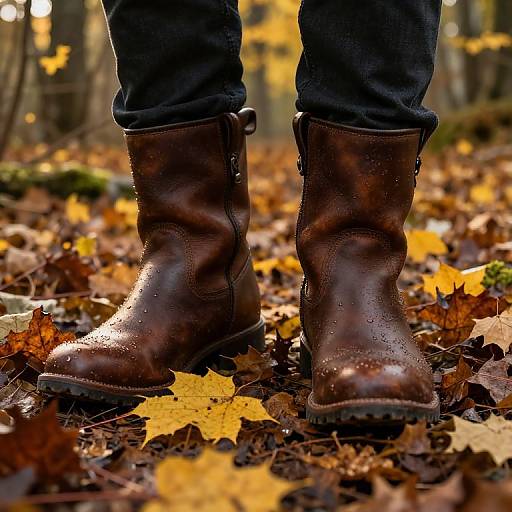 Leather Boots in Autumn Forest