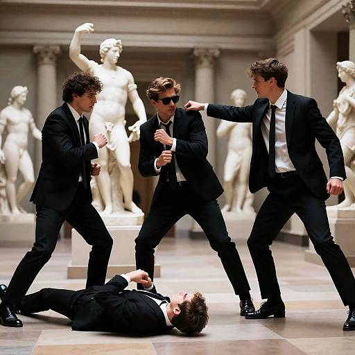 Dynamic Fight Scene in Opulent Museum
