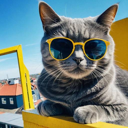 Cat in Sunglasses on Rooftop