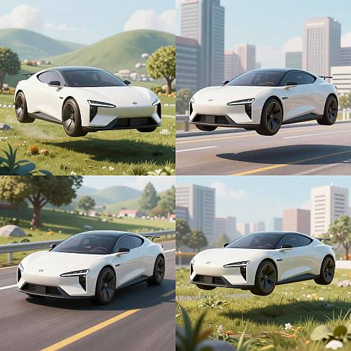 Futuristic Sleek White Hover Car Collage
