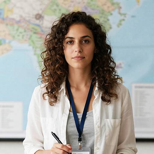 Woman with Curly Hair and Colorful Map
