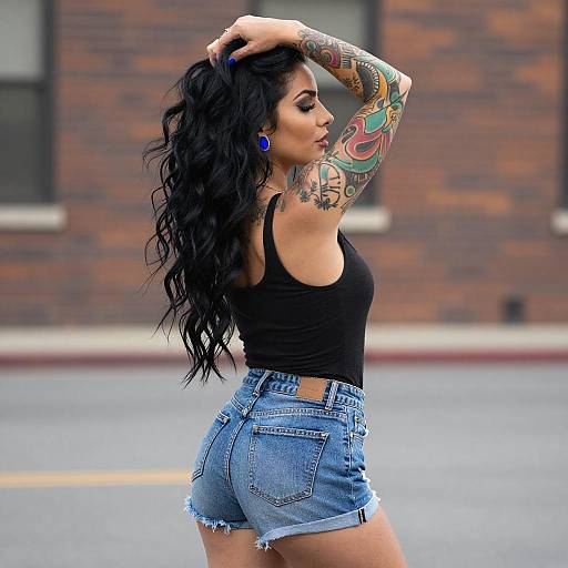 Tattooed Woman in Urban Profile
