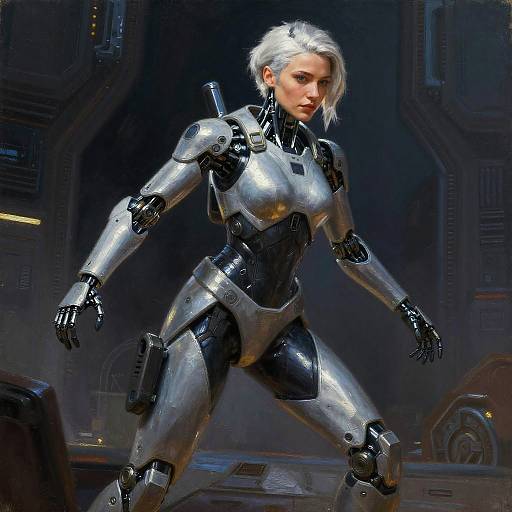 Futuristic Cyborg Agent Oil Painting