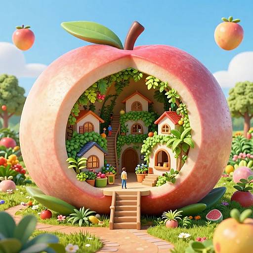 Giant Peach House in Vibrant Garden