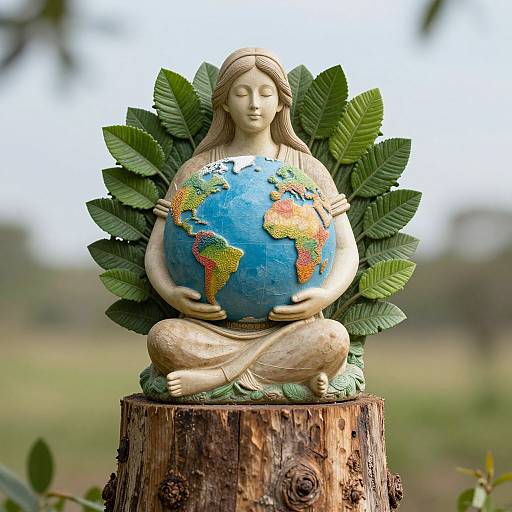 Elegant Mother Earth Statue on Stump