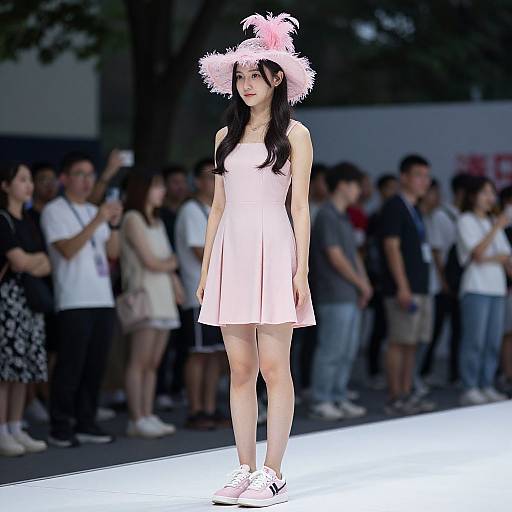 Female Model in Pink Dress and Hat