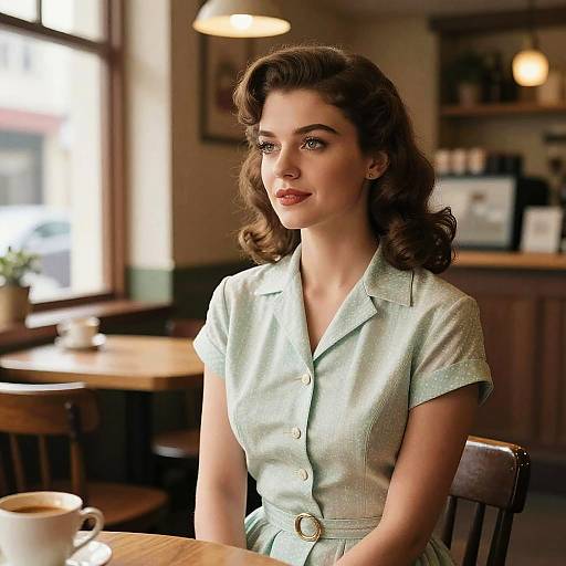 Brunette in 1950s Vintage Café