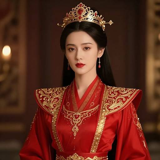 Regal Woman in Red and Gold