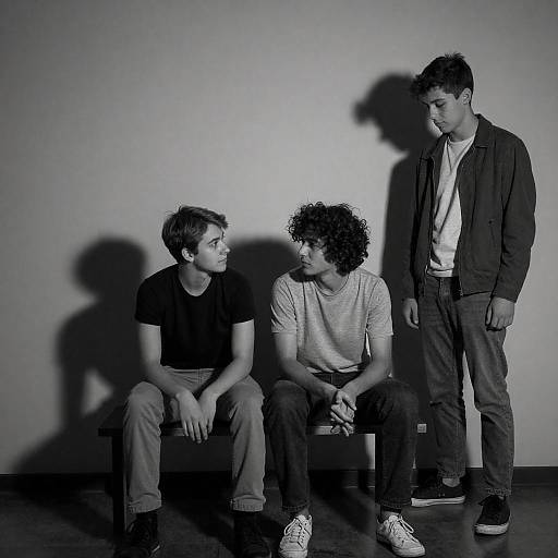 Moody Black-and-White Young Trio Portrait