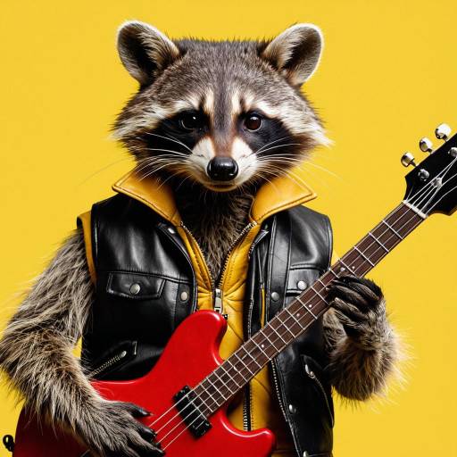 Raccoon Playing Red Bass Guitar