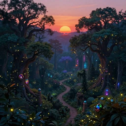 Mystical Impressionist Gemstone Forest