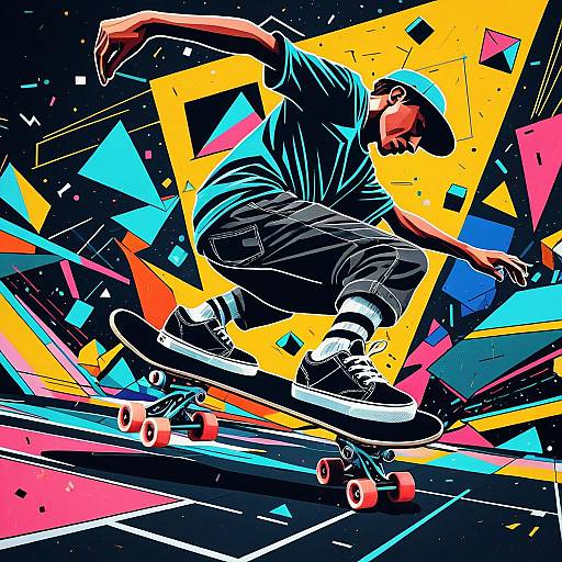 3D Cartoon Cubism Skateboarding Action