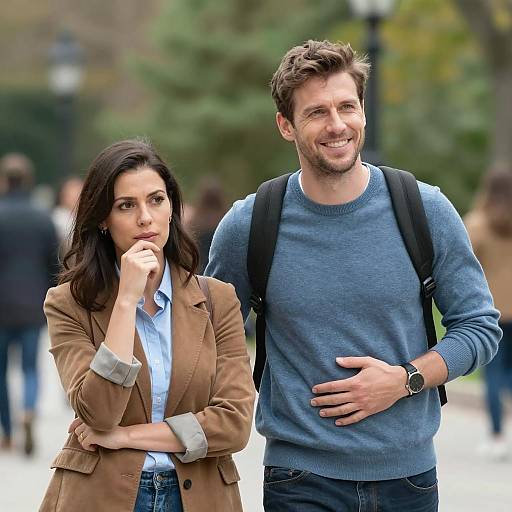 Man and Woman Walking in Park