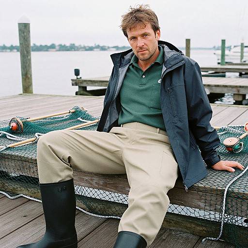 Man Fishing in Classic Outdoor Attire