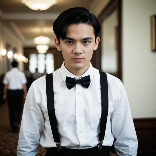Young Man in Formal Attire with Bow Tie and Suspenders