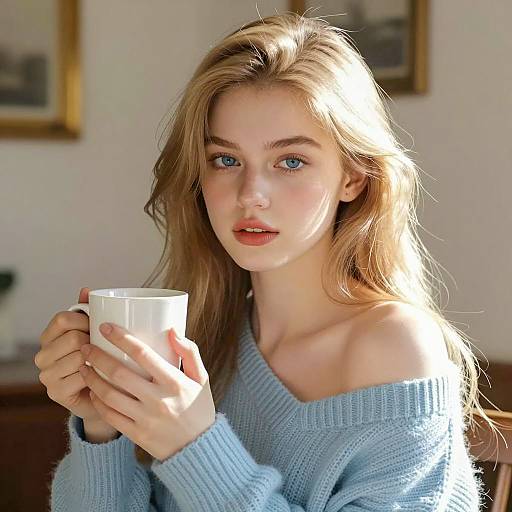 Radiant Young Woman with Coffee Mug